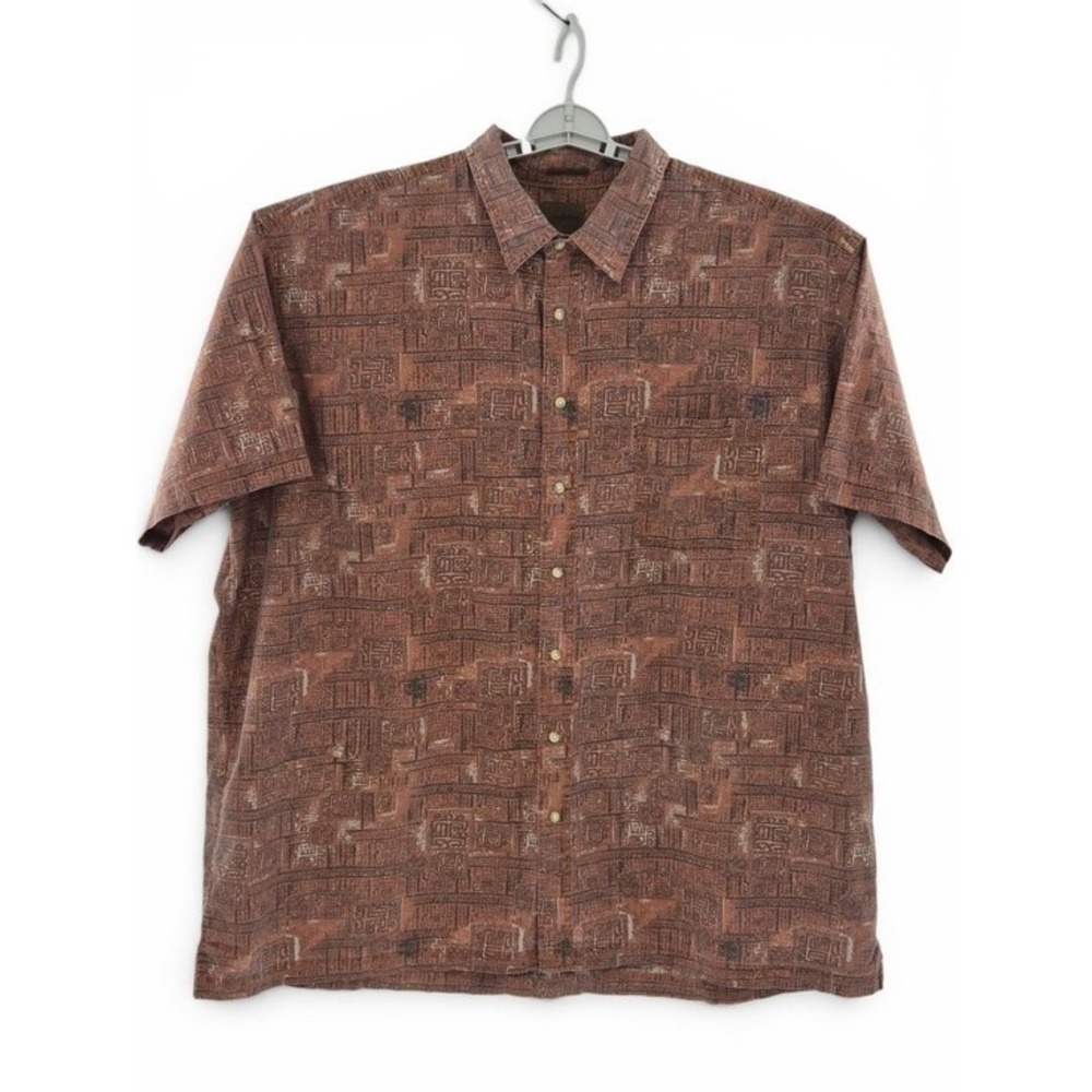 Vintage St John's Bay Men's 3XL Tall Rust Brown Geometric Cotton Short Sleeve - Picture 2 of 8